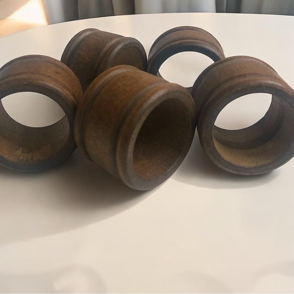 Set of 5 Mid Century Modern Vintage Walnut Wood Napkin Rings Holders MCM - Picture 7 of 7